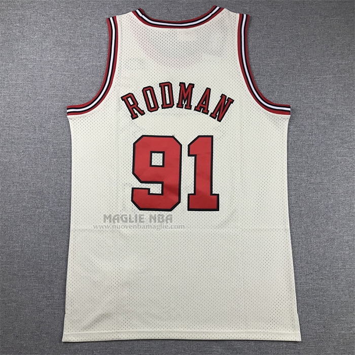 Maglia
 Dennis Rodman NO 91 Chicago Bulls Mitchell & Ness Chainstitch Crema
